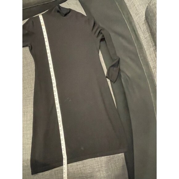 Sanctuary Black Long Sleeve Midi Dress Sz L Draped Side Ruched Stretch High Neck - Picture 9 of 10